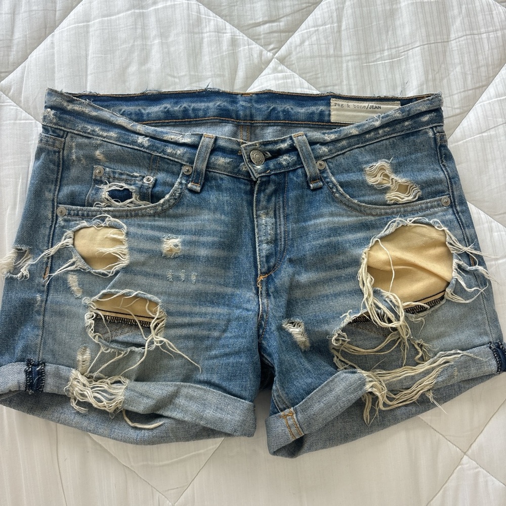 Rag and bone Distressed Blue Denim Shorts